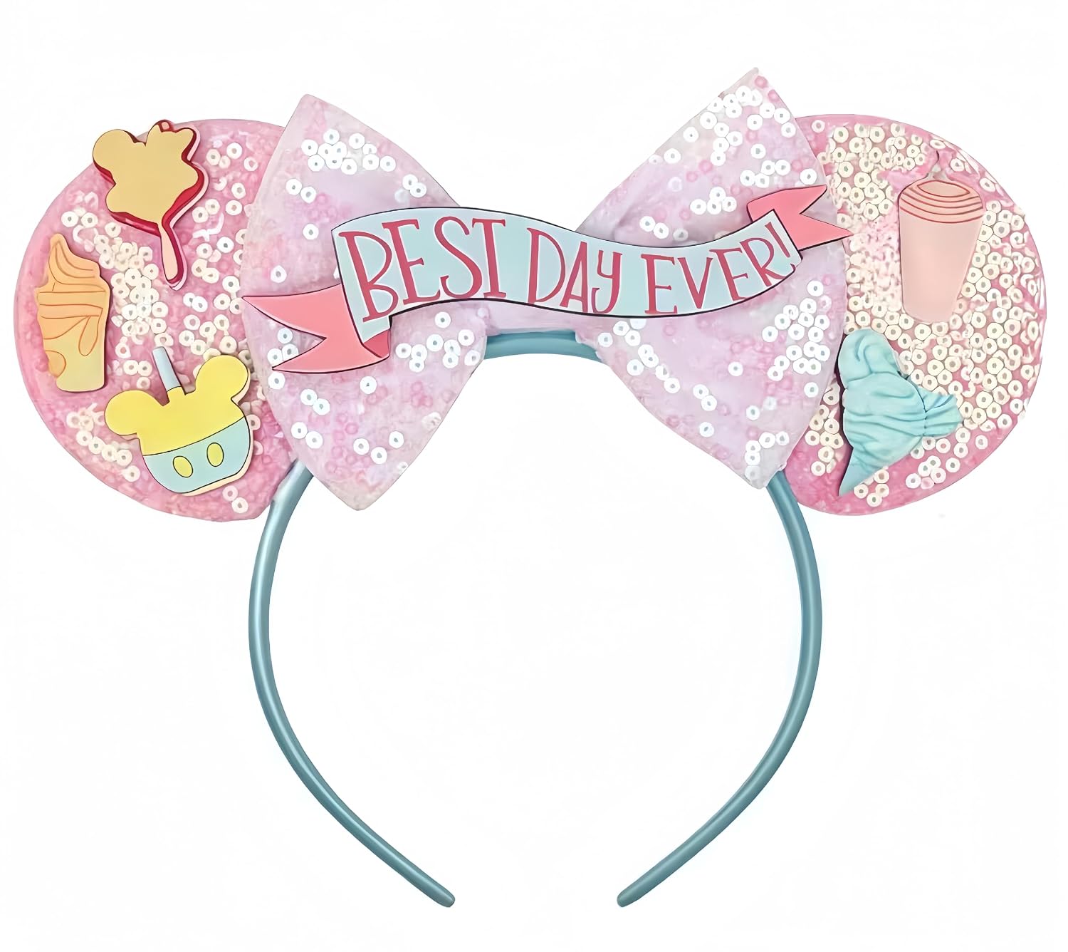 Diadema de Orejas de Ratón Hecho a Mano, Orejas del Mejor Día de la Historia para Fiesta, Viaje, Parques, CospLay, Esenciales (Mejor Día de la Historia - Rosa)