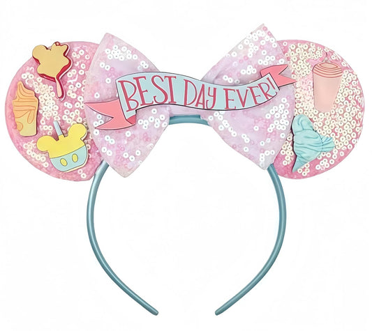 Diadema de Orejas de Ratón Hecho a Mano, Orejas del Mejor Día de la Historia para Fiesta, Viaje, Parques, CospLay, Esenciales (Mejor Día de la Historia - Rosa)