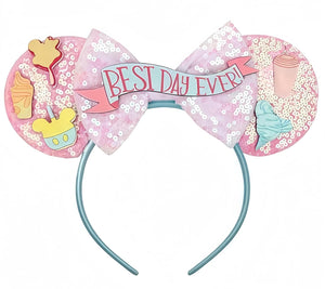 Diadema de Orejas de Ratón Hecho a Mano, Orejas del Mejor Día de la Historia para Fiesta, Viaje, Parques, CospLay, Esenciales (Mejor Día de la Historia - Rosa)