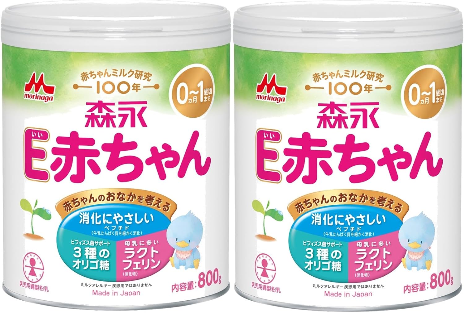 Morinaga E Baby Large Can, 28.6 oz (800 g) x 2 Cans Pack (0 Months to 1 Year), Newborn Baby, Powdered Milk, Lactoferrin, 3 Types of Oligosaccharide