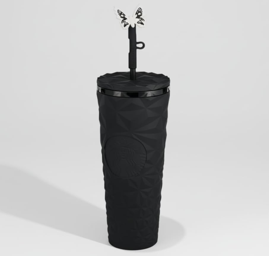 Starbucks Halloween 2025 Midnight Glow-in-the-Dark Vaso Frío con Tapa de Popote de Polilla 24 oz Vaso Reutilizable | Vaso reutilizable con pajilla, diseño de polilla