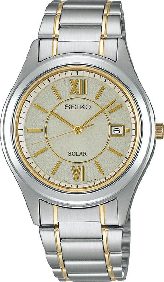 Seiko SBPN065 Solar Quartz Men's Wristwatch, Silver x Gold, Bracelet Type
