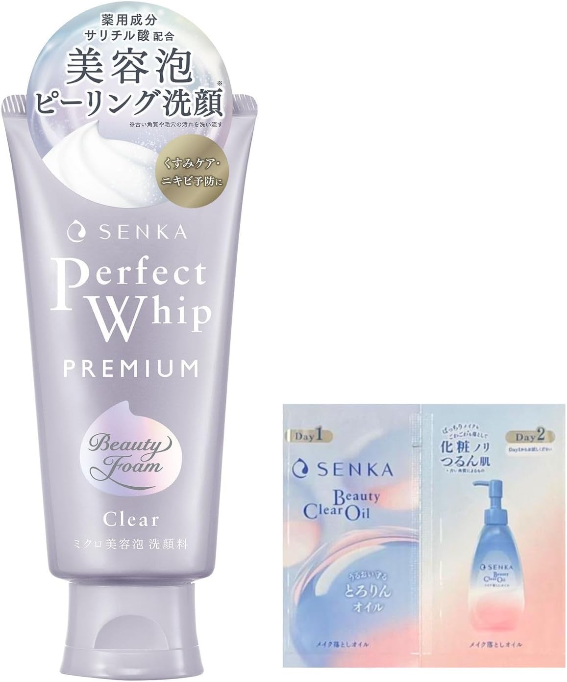 SENKA Premium Perfect Whip, Clear, 4.2 oz (120 g) + Free Cosmetic Foam, Peeling, Transparency, Pores, Exfoliating, Dull Care, Medicated