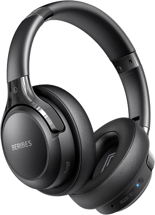 BERIBES Bluetooth Headphones, 65 Hours Playtime, 6 EQ Modes, Wireless Headphones, Bluetooth 6.0, Weighs Only 180g, Comfortable Fit, Headphones with Microphone, HIFI Stereo, Wired and Wireless, Dual Use, Noise Isolation, Sealed Type (Black)