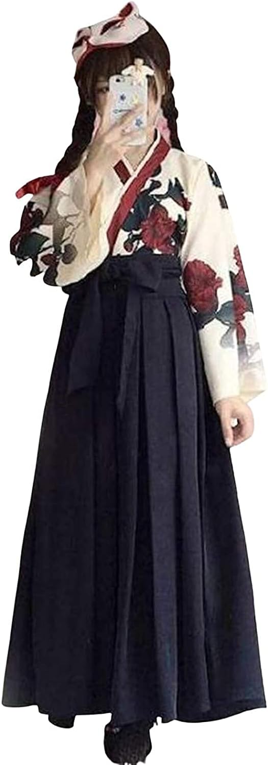Lady Lazy Taisho Roman, Hakama, Kimono, Kimono, Cosplay, Costume, Long, Cross-Dressing, Women's, Yukata, Rose, Rose Pattern
