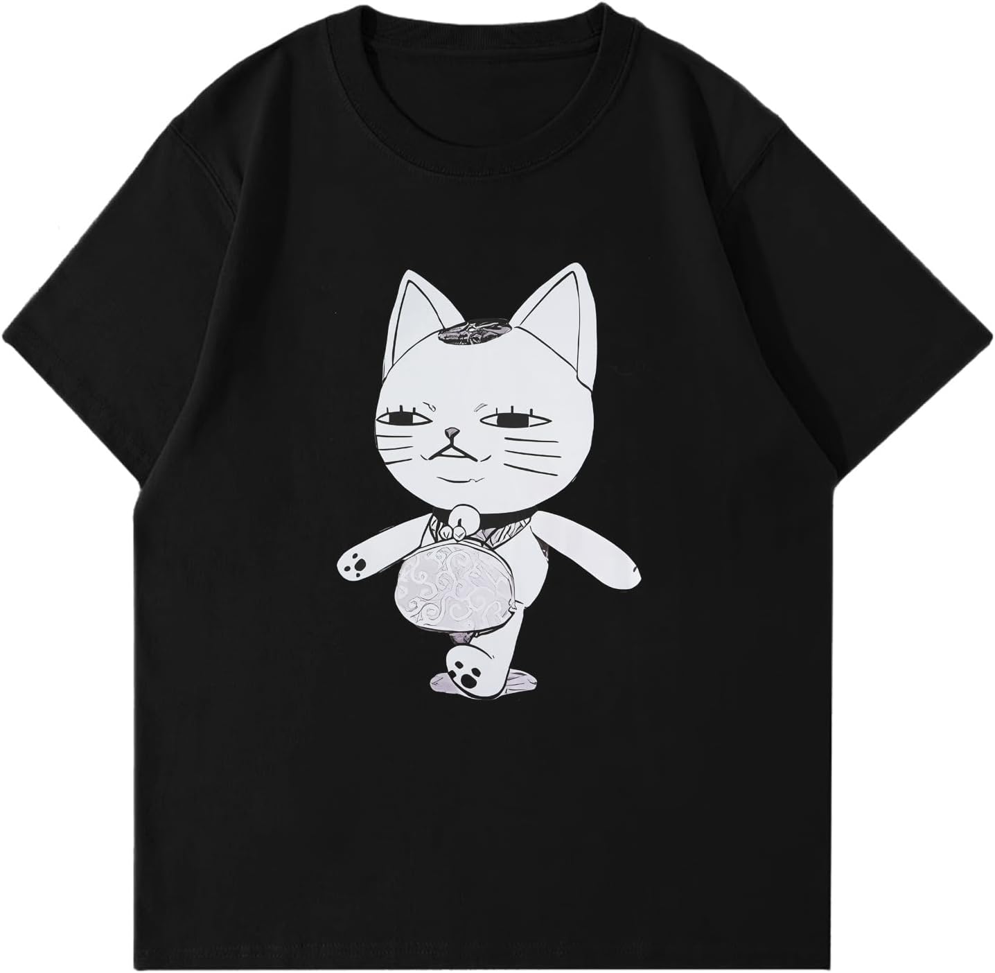 Fantasyon Danda Dan Turbo Babaa Maneki Neko Lucky Cat Short Sleeve Summer Clothing, T-shirt, Inner Shirt, Men's, Women's, Sports, Plain, Large Size, Black, XL, Underwear, School, Commute, Everyday