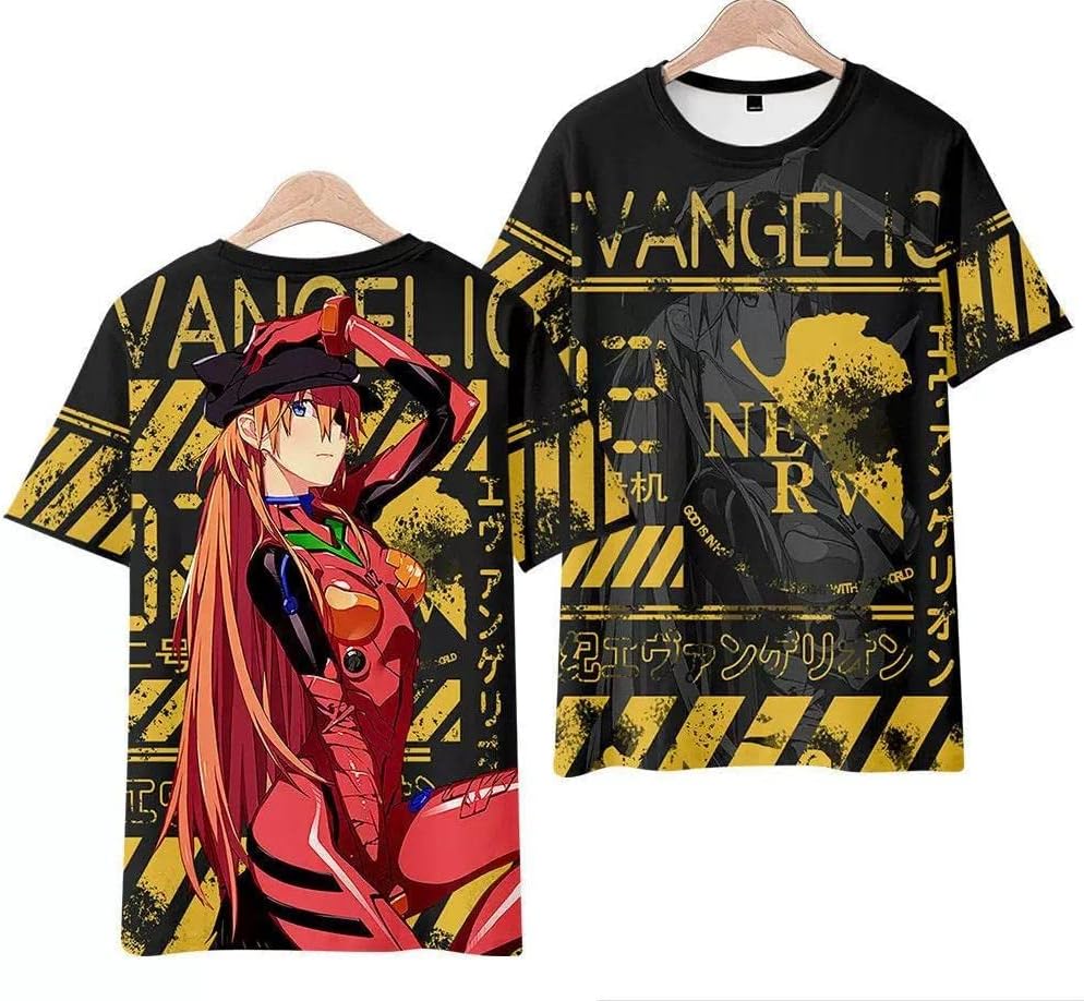 Stylish Anime Clothing Shinseiki Evangelion T-Shirt Short Sleeve Summer Clothes Adult Casual Breathable Tee Top Unisex Event Costume Memorial Shirt Birthday Gift (4XL)
