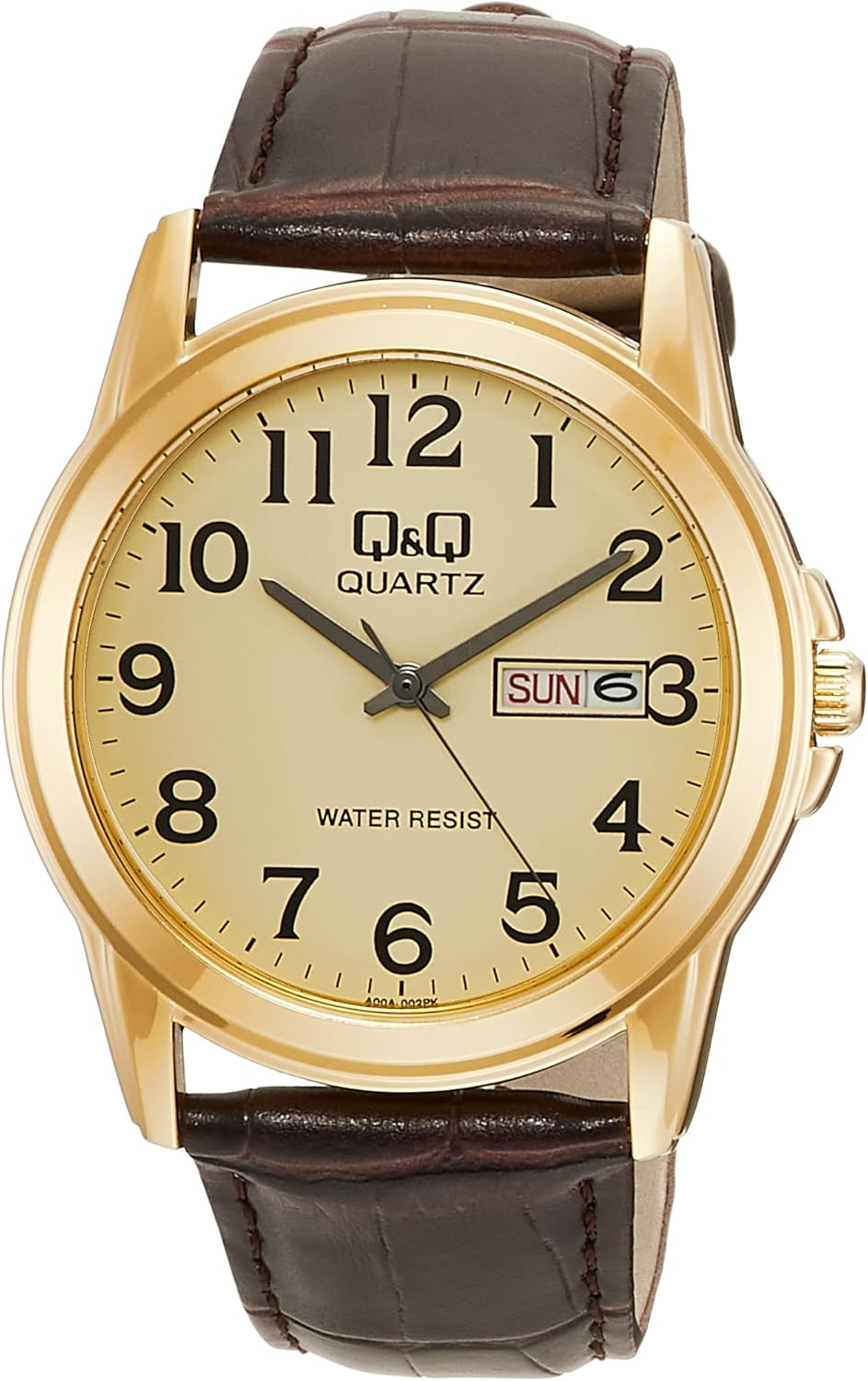 Cue & Cue A00A-002PK Men's Analog Watch with Date Day Display Waterproof Leather Strap Brown, Braun, Classic