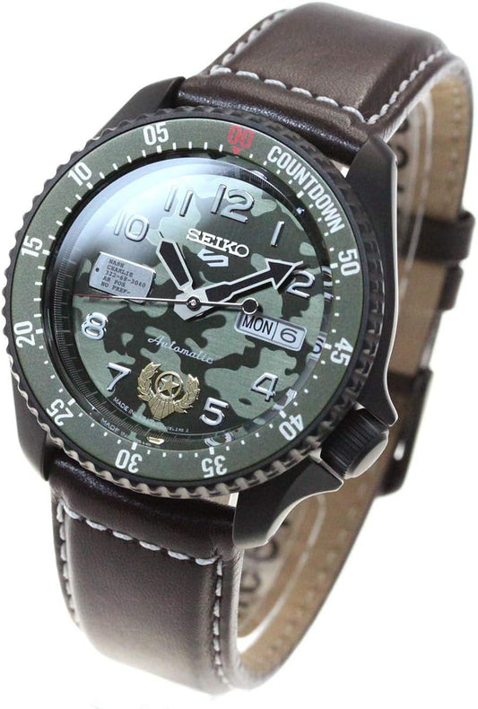 Seiko 5 Sports Street Fighter V Collaboration Limited Model Gyle SBSA081 Men's Wristwatch, Mechanical Leather Band, Made in Japan, Street Fighter V Guile