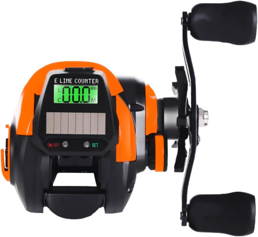 HJJベイトリール カウンター付きベイトリール 点滅アラーム 水深表示 7.2:1のギア比 0～12段変速 10kgの耐荷重 防水機能 ソーラー充電などの機能を備えています 海釣り ビーチ釣り ボート釣り 遠投釣り ラフト釣りなど 様々な釣りに最適です [並行輸入品]