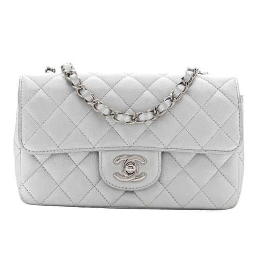 CHANEL 17B CLASSIC QUILTED 'METALLIC' LAMBSKIN RECTANGULAR MINI FLAP SILVER HARDWARE