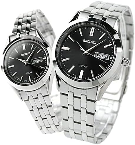 Seiko SBPX083 STPX031 Men's Women's Wrist Watch Pair with Box Wrap, Spirit, Solar, Black, Comes with a pair of boxes/wrapping., Bracelet Type
