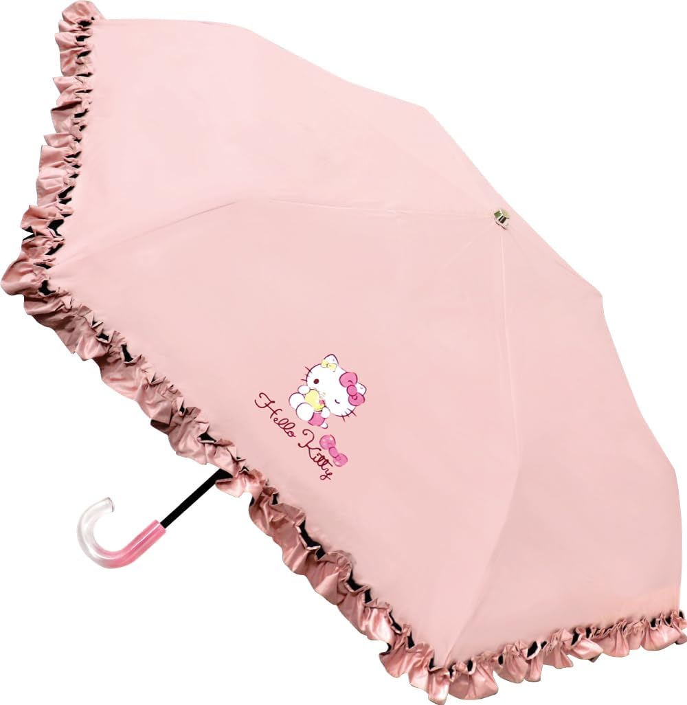 Jaze Planning Character Sanrio Umbrella for Rain or Shine, UV Protection, Hand Opening, Parasol, Rain Umbrella, Unisex, Large, Cute, Rainy Season, Genuine Folding Umbrella, Hello Kitty Ruffled
