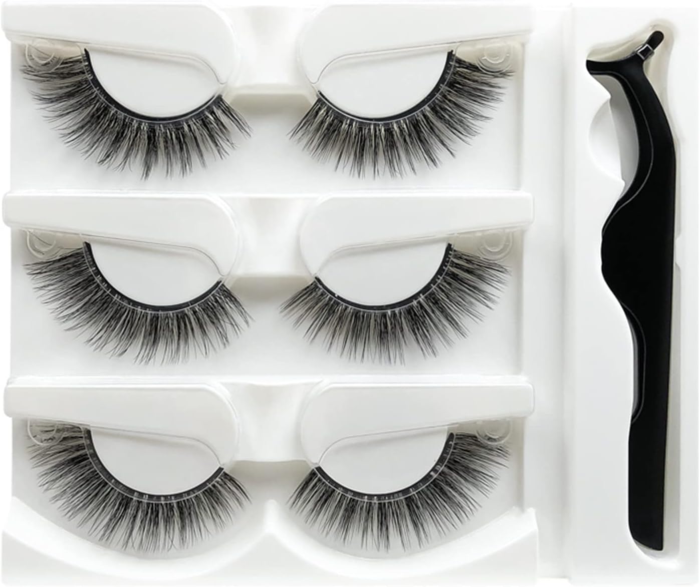 Angzhili 3 Pairs Self Adhesive False Eyelashes Reusable Glue Free Eyelashes Natural Fluffy False Eyelashes Whispy Hair Extensions Eyelashes Set Makeup Dark Eyelashes Soft Eyelashes with Curler