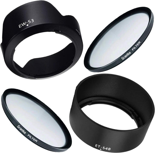 Canon [ EOS Kiss M ] [ EOS M100 ] [ EOS M10 ] [ EOS M6 ] Double Zoom Kit Compatible Lens Hood [ EW-53 ET-54B 49mm 52mm Lens Filter Set ] (4 Pack)