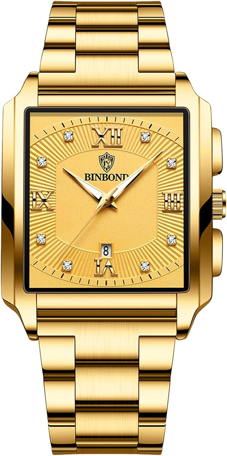 Mens Watch Seiko Copy Watch : Square Rectangle Dial Upgrade Waterproof Quartz Watch Stainless Steel Adjustable Business Daily Black, gold, Bracelet Type