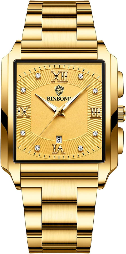 Mens Watch Seiko Copy Watch : Square Rectangle Dial Upgrade Waterproof Quartz Watch Stainless Steel Adjustable Business Daily Black, gold, Bracelet Type