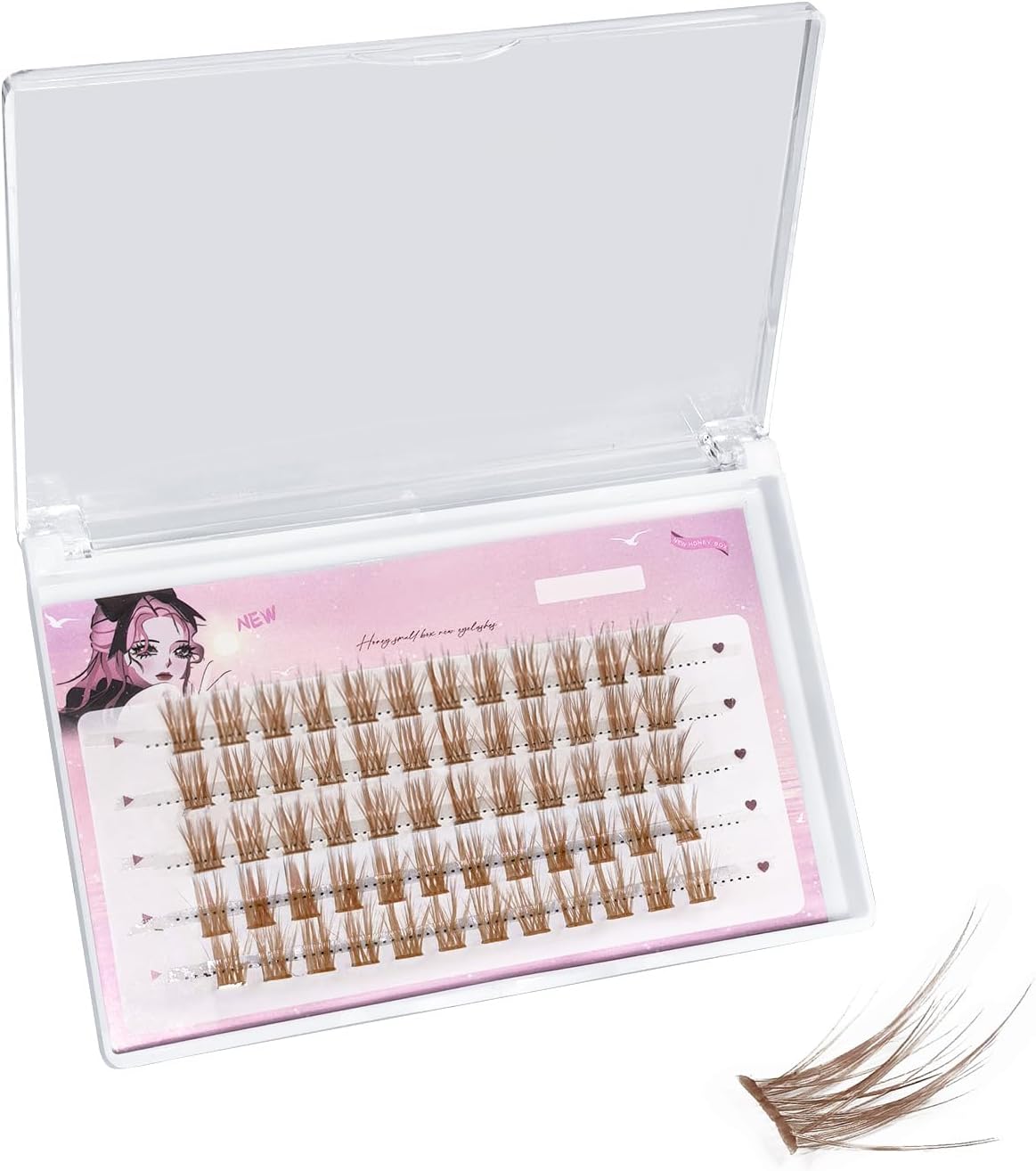 BOROLA 60 Bundles Color Eyelash Extensions 0.4 - 0.5 inch (10 - 12 mm) Feather Style Single Bunch Eyelashes Fan 3D Fluffy DIY Extensions Multi-Layer Construction for Cosplay Party Daily Makeup (Brown)
