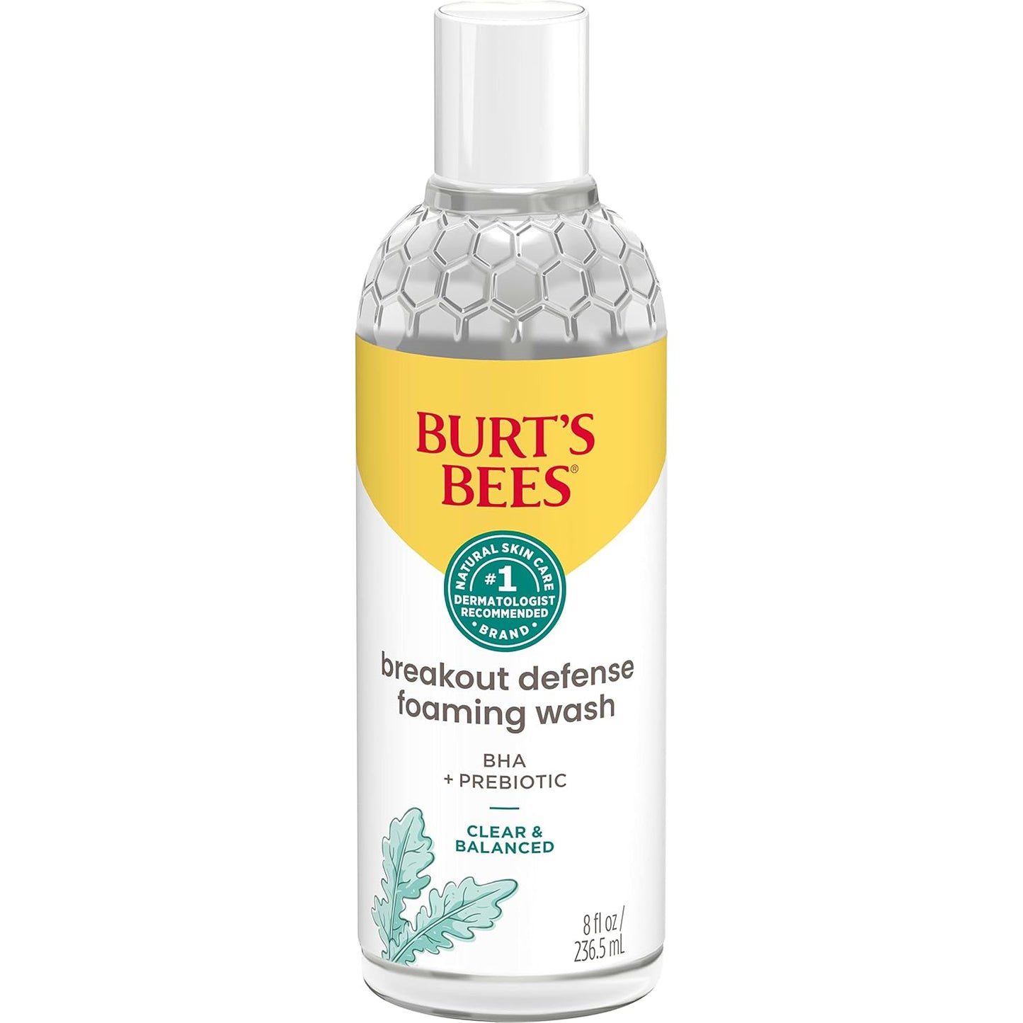 Burt's Bees Lavado facial espumoso, limpiador BHA Breakout Defense para todo tipo de piel, elimina las impurezas y el exceso de aceite facial, con un prebiótico, 8 onzas.