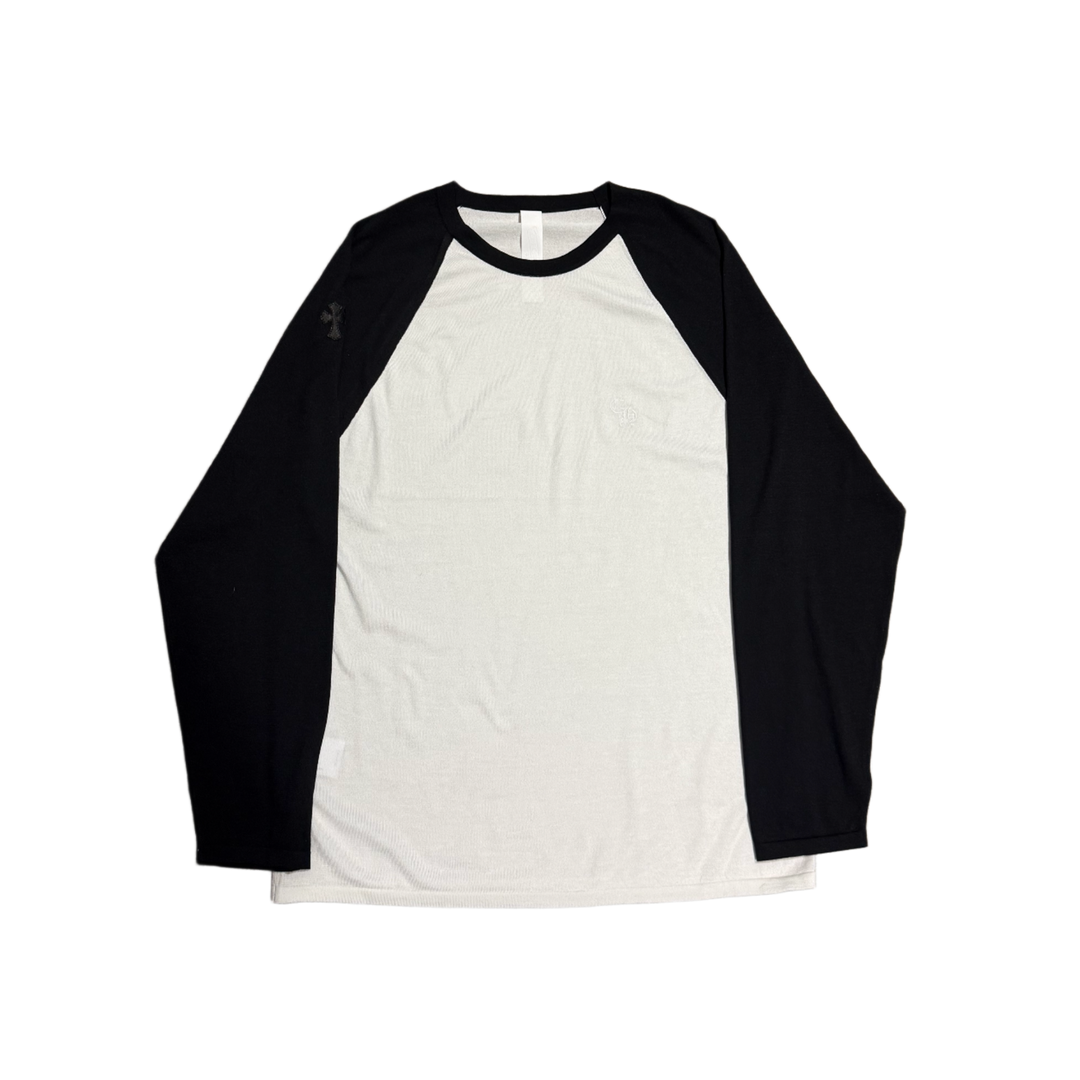 CHROME HEARTS '3 CROSS' WHITE/BLACK SILK LONGSLEEVE TEE
