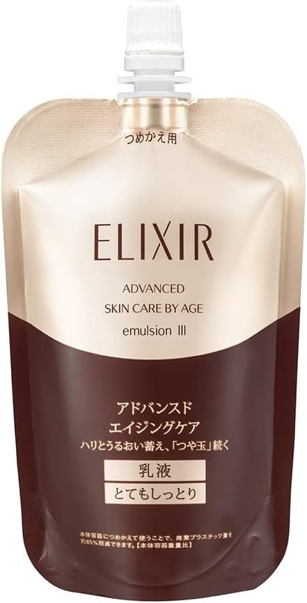 ELIXIR Advanced Emulsion T 3 (Very Moist) 3.3 fl oz (110 ml) Refill, Milky Lotion, Hari, Moisturizing, Aging Care, Shiseido