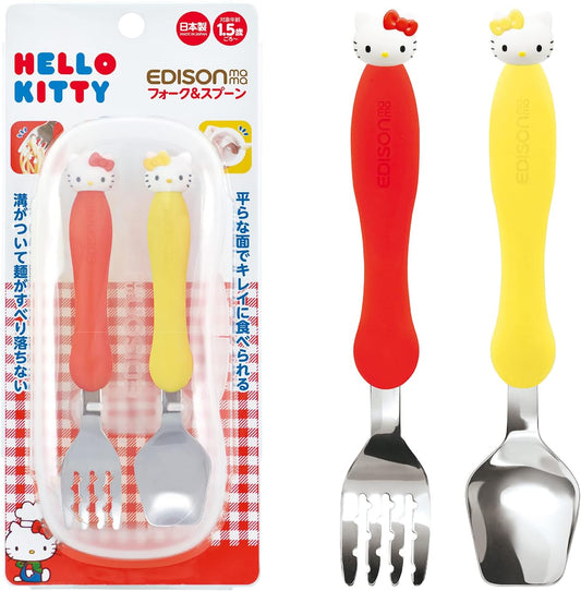 EDISONmama KJ288 Fork & Spoon Set with Case, Hello Kitty, 1.5 Years Old and Up, 2-Piece Assortment