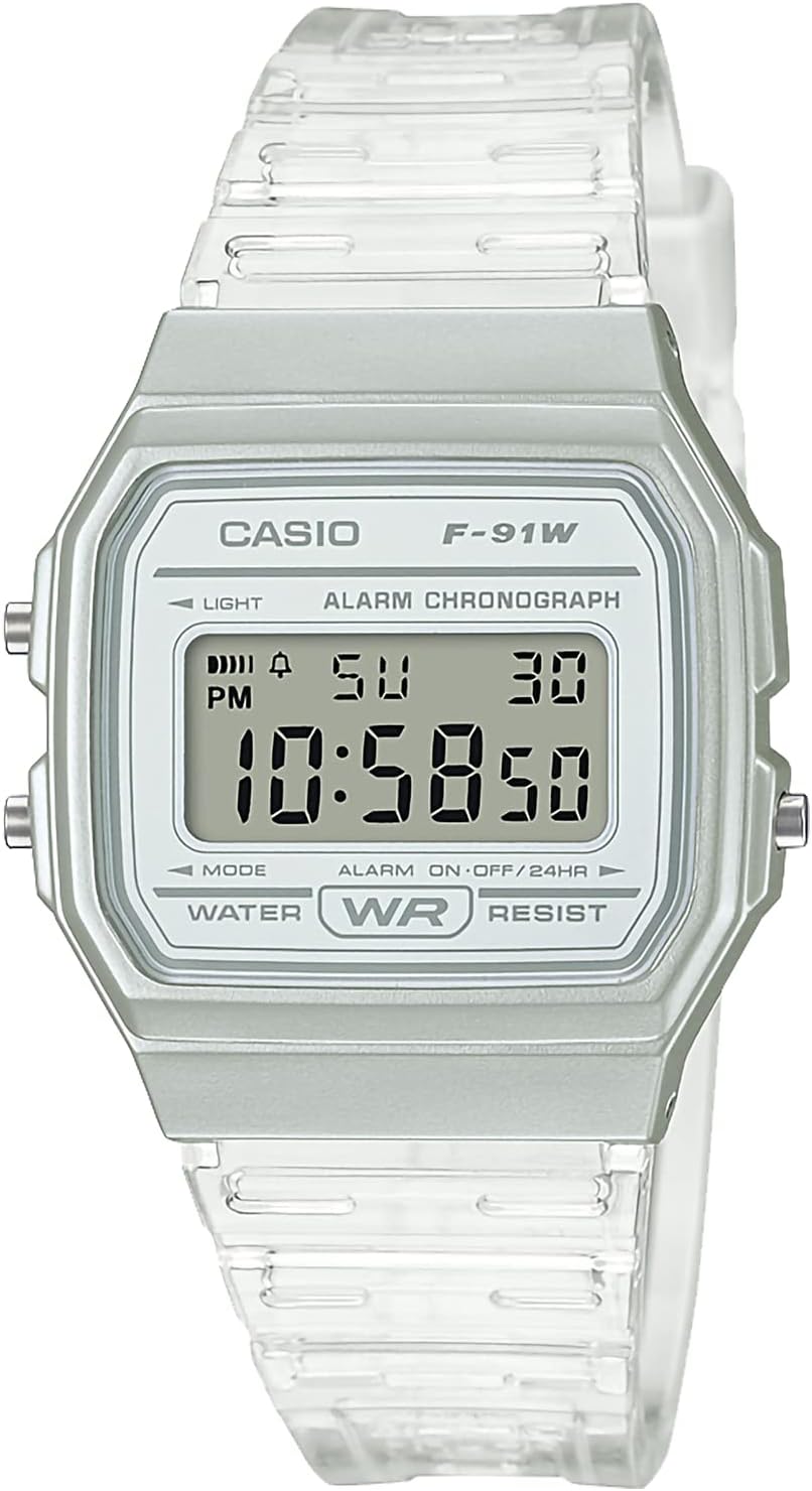 Casio Watch, Collection, Digital Resin, clear white/F-91, Modern