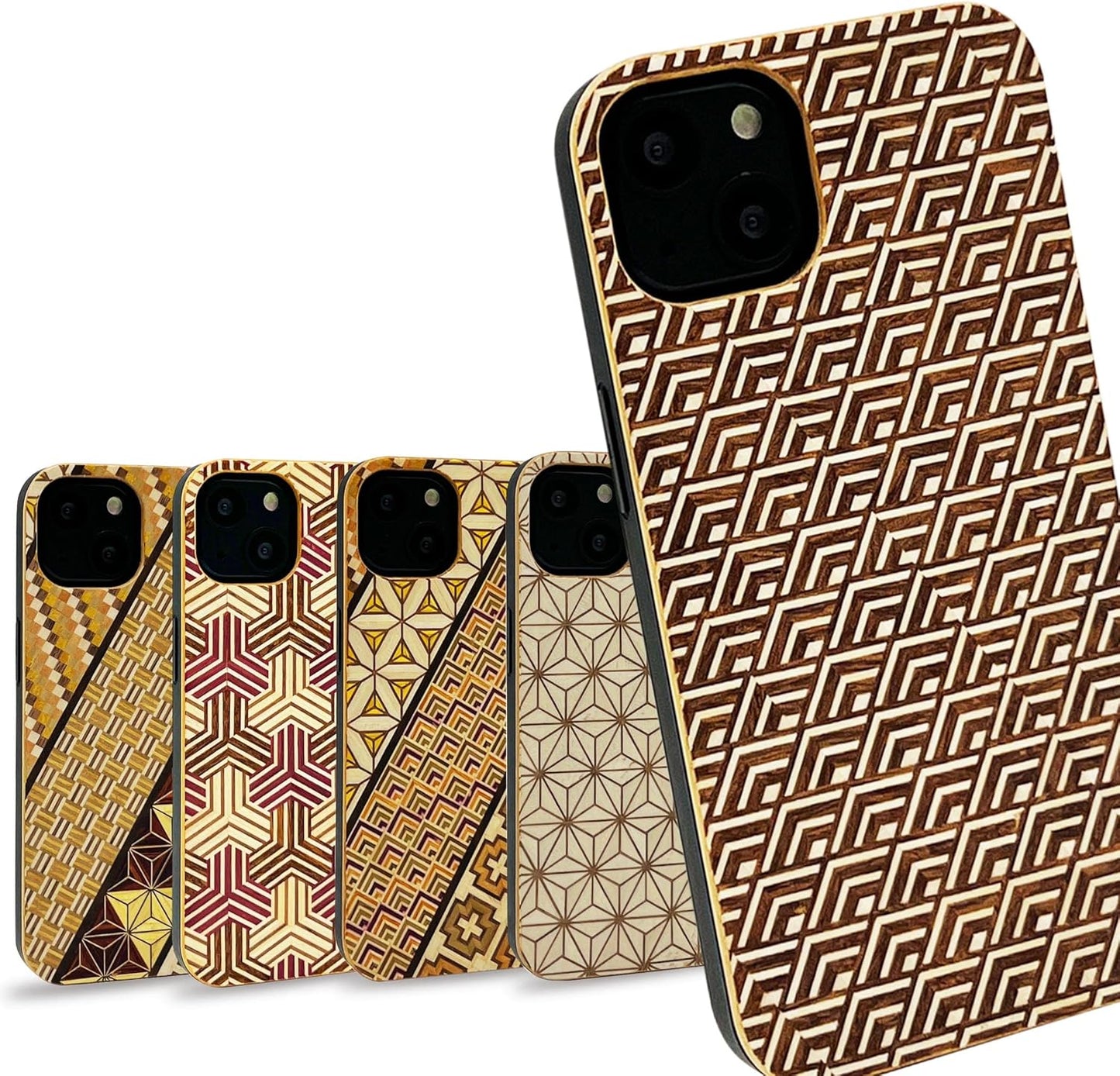 【Rare Production Traditional Craft】 Parquetry Smartphone Case iPhone Case Wooden TPU Case Shockproof Japanese Made (for iPhone 13, Aoumi (Modern Design))