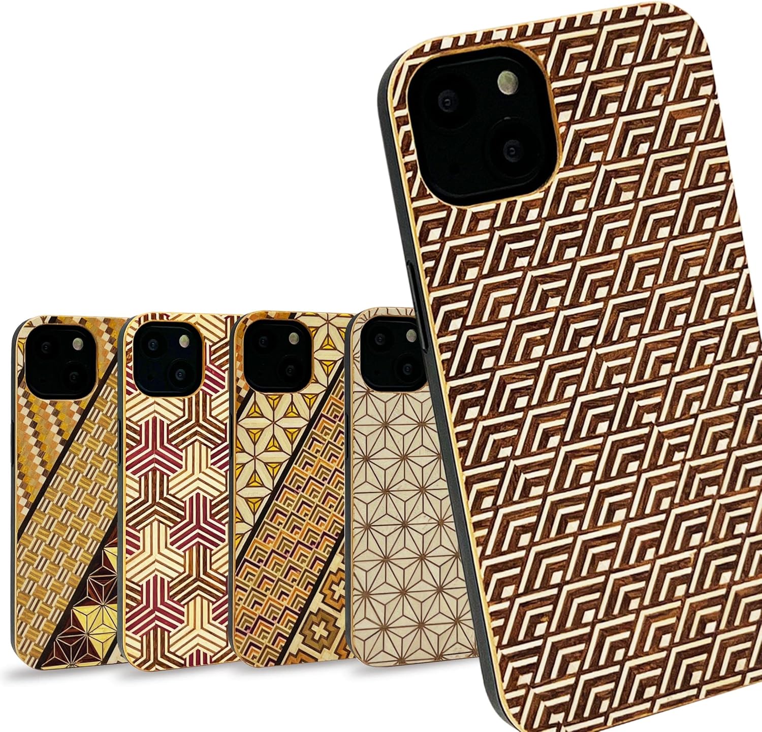【Rare Production Traditional Craft】 Parquetry Smartphone Case iPhone Case Wooden TPU Case Shockproof Japanese Made (for iPhone 13, Aoumi (Modern Design))