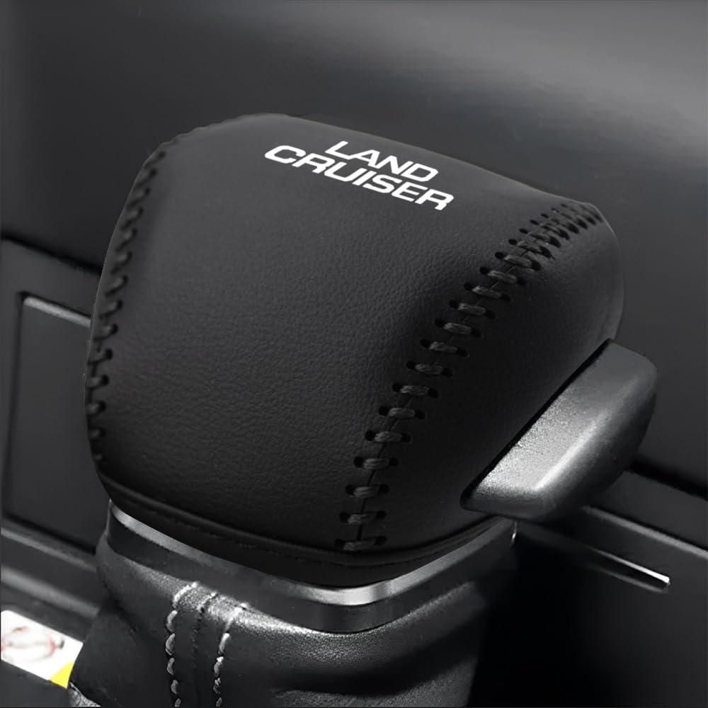 Toyota New Land Cruiser 250 Series Dedicated Shift Knob Cover Gear Shift Shift Lever Leather Logo Protective Cover Interior Custom Parts Easy Installation (Black Stitching)