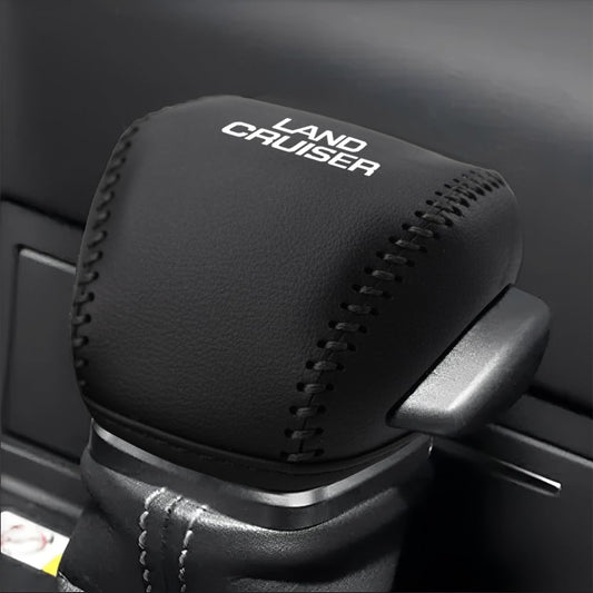 Toyota New Land Cruiser 250 Series Dedicated Shift Knob Cover Gear Shift Shift Lever Leather Logo Protective Cover Interior Custom Parts Easy Installation (Black Stitching)