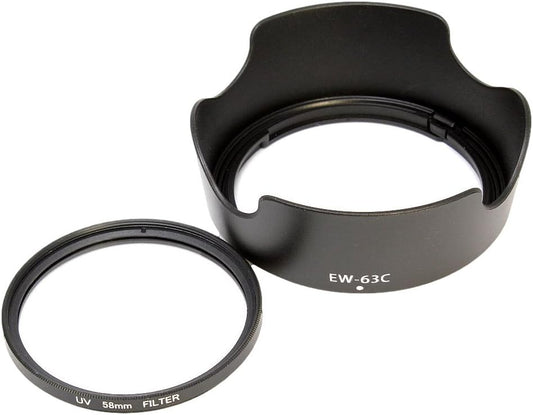 F-Foto Canon キヤノン レンズフード EW-63C 互換 フード と 58ｍｍ レンズ保護フィルター セット 『EOS Kiss X9等 レンズ キット 付属の EF-S18-55mm IS STM レンズに適合(H6358F_SET)』