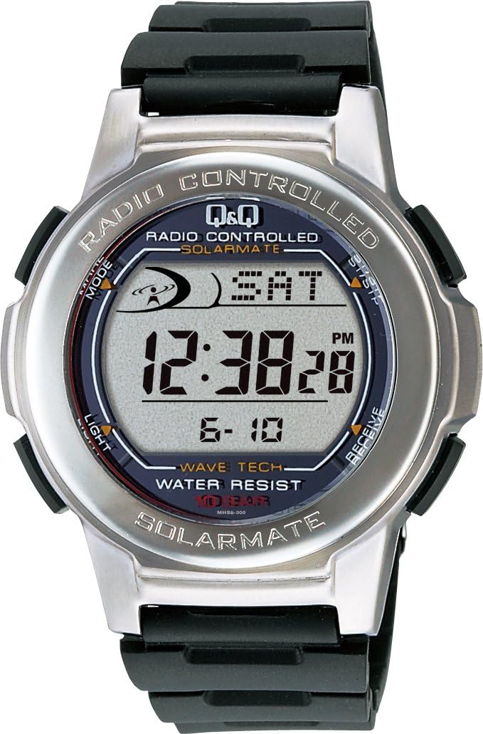 Citizen Q&Q MHS5-300 Wristwatch, Digital, Radio, Solar, Waterproof, Date, Urethane Strap, Men's, Silver