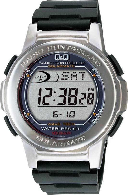 Citizen Q&Q MHS5-300 Wristwatch, Digital, Radio, Solar, Waterproof, Date, Urethane Strap, Men's, Silver
