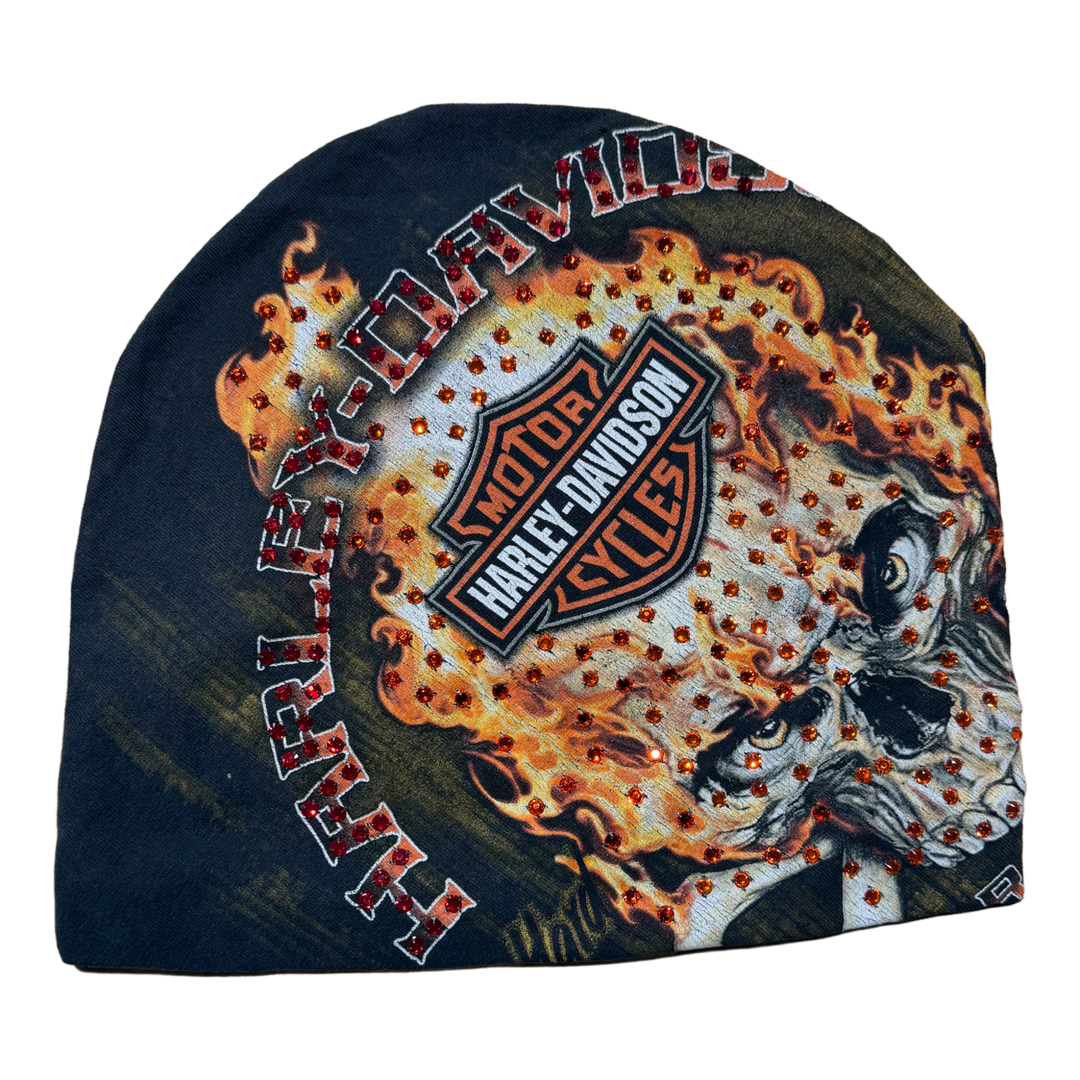 BOSSI 'SKULL ON FIRE' RHINESTONE BEANIE