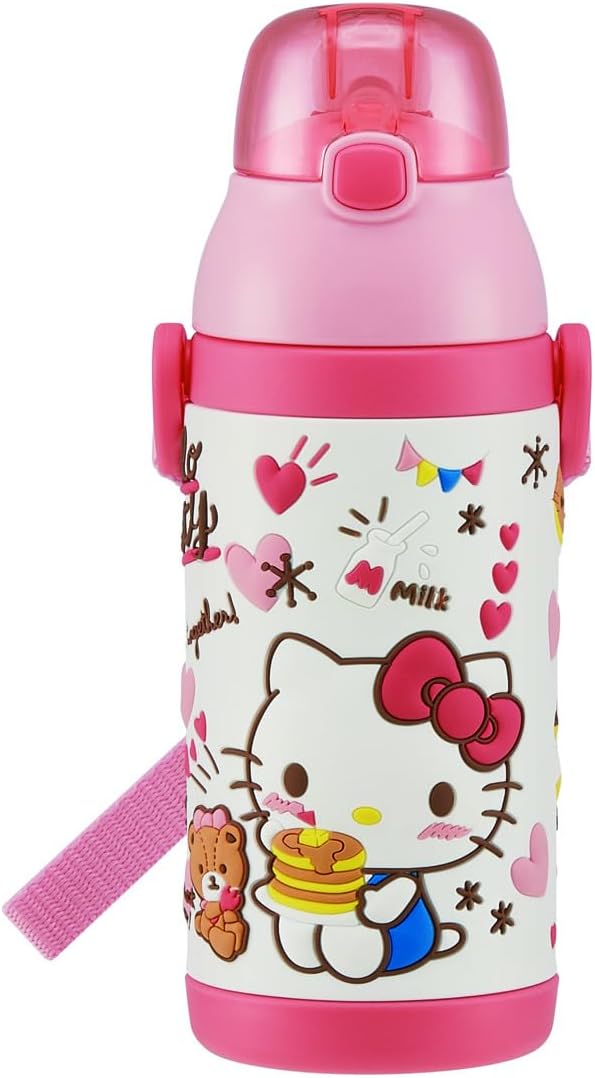 Skater SSPV4 Sanrio-A Stainless Steel Children's Water Bottle, 12.8 fl oz (380 ml), Drinking Straw, 3D, Hello Kitty Snack Time