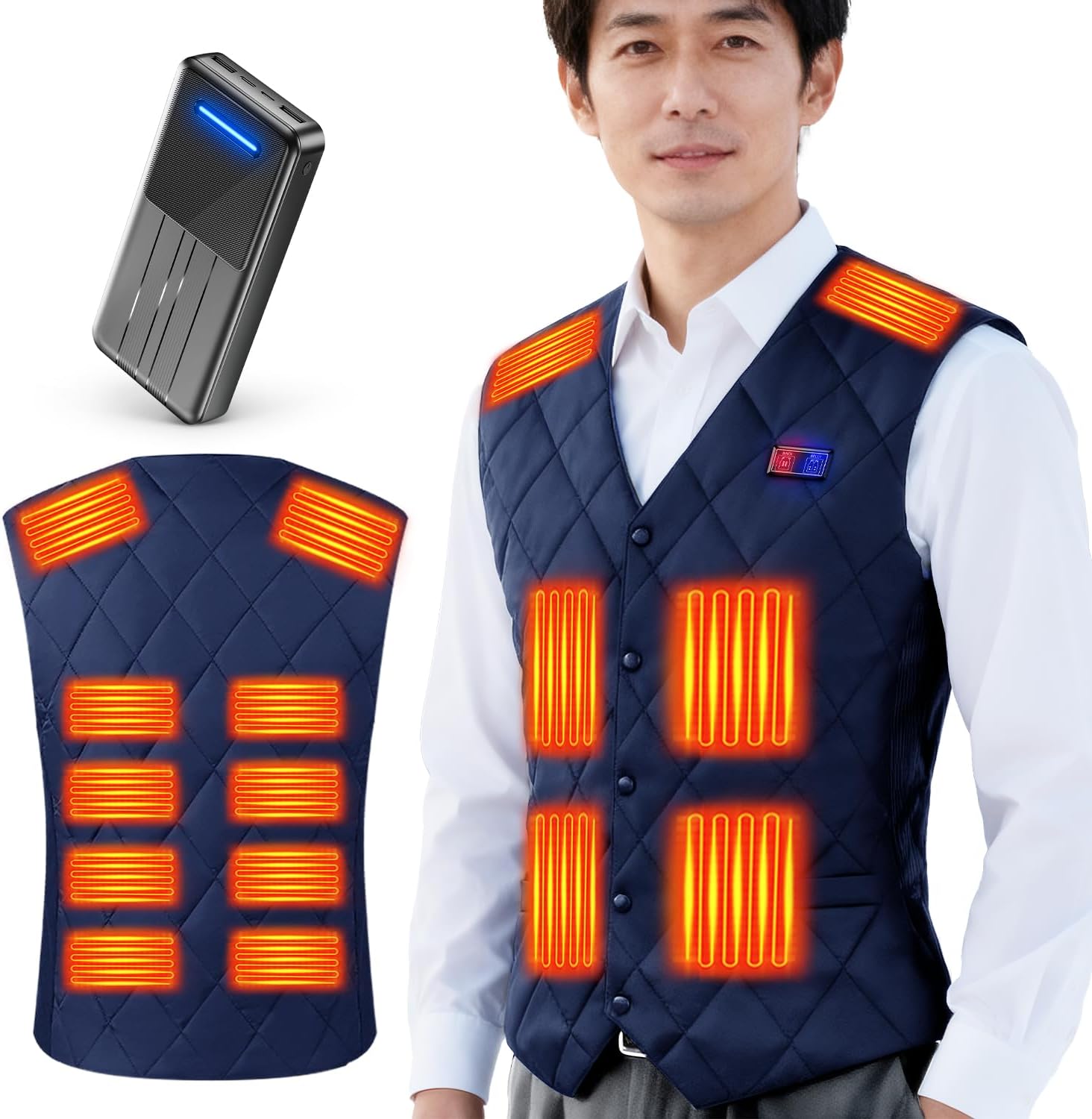 Czlyxo Electric Heating Vest, Heating Vest, 16 Heating Points, 40,800 mAh Battery Included, Japanese Fiber Heater, Heated Clothes, USB/DC Powered, Electric Heating Jacket, Front and Rear Independent