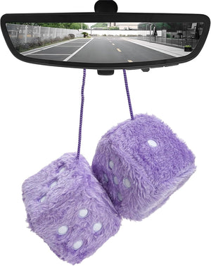 Dados de felpa difusos para espejo de automóvil, par de 3 pulgadas de adorno de espejo cuadrado retro, dados suaves con puntos, dijes vintage para parejas, decoración colgante interior del