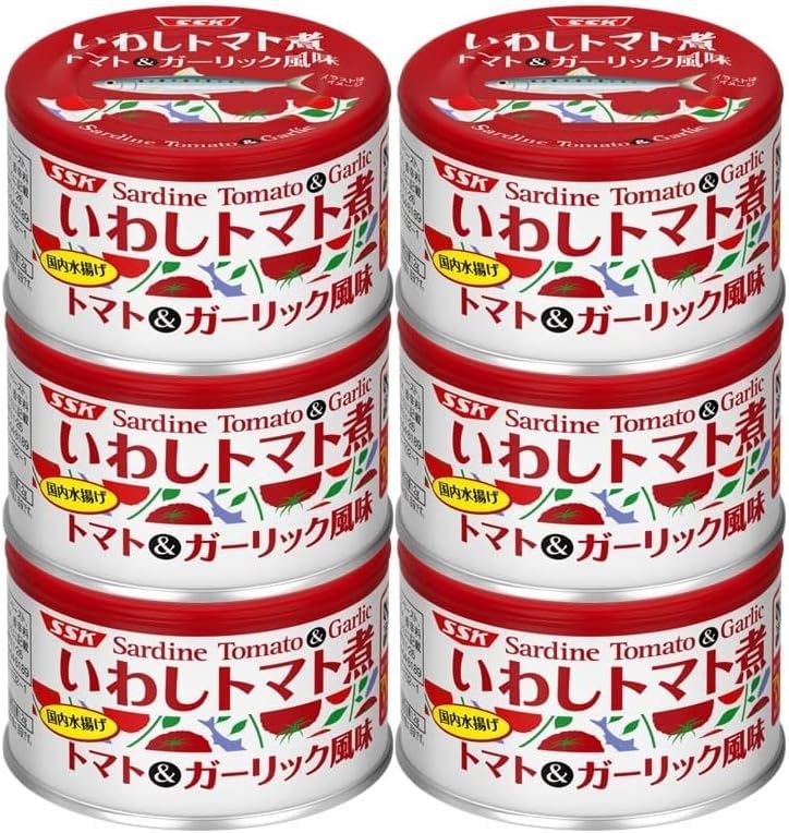 SSK Pure Water Foods Iwashi Boiled Tomatoes, Tomato & Garlic Flavor, 5.3 oz (150 g) x 6 Packs