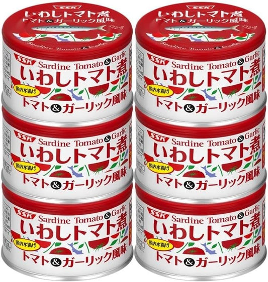 SSK Pure Water Foods Iwashi Boiled Tomatoes, Tomato & Garlic Flavor, 5.3 oz (150 g) x 6 Packs