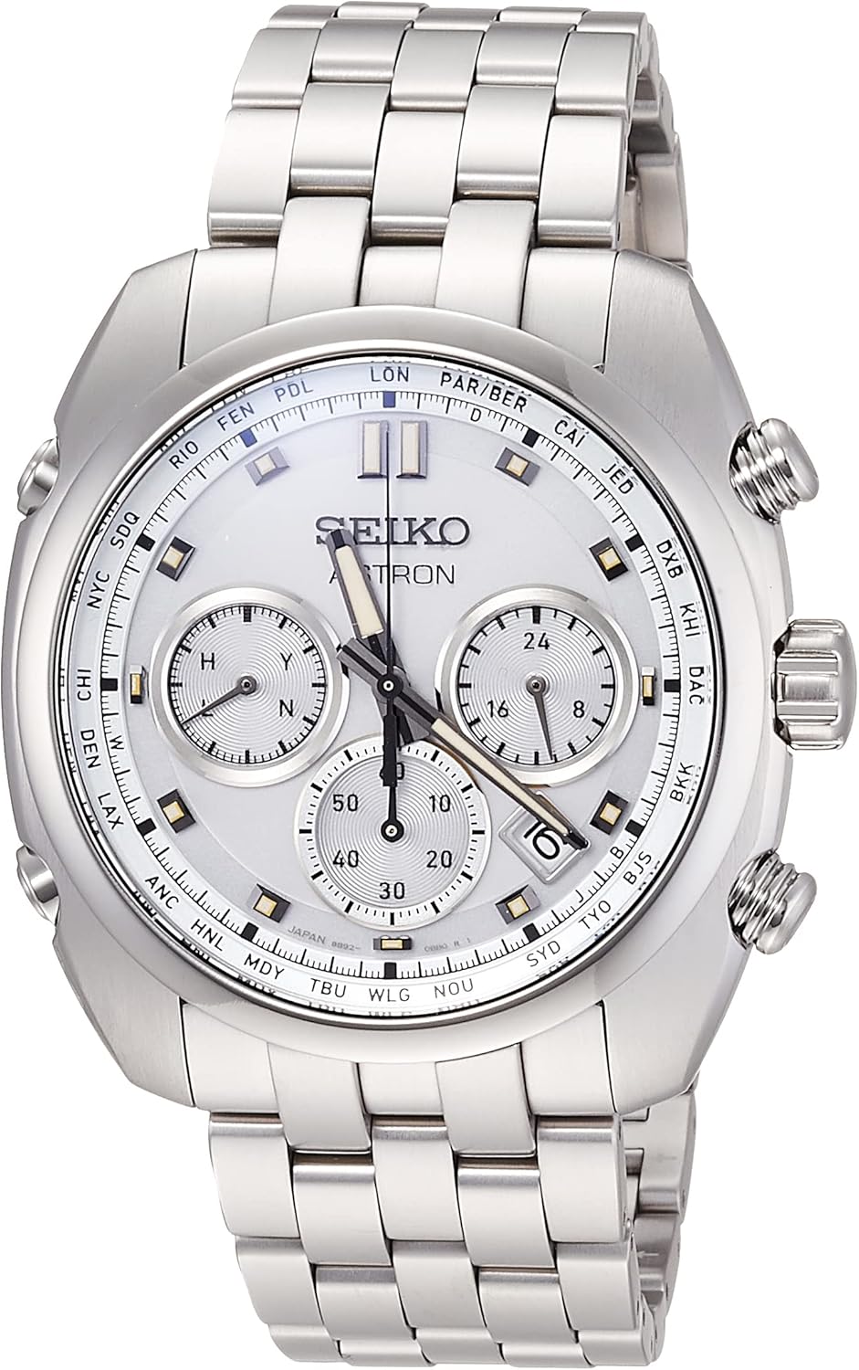 Seiko Watch Astron Original Solar Radio World Time Chronograph Wristwatch, silver/white, Bracelet Type