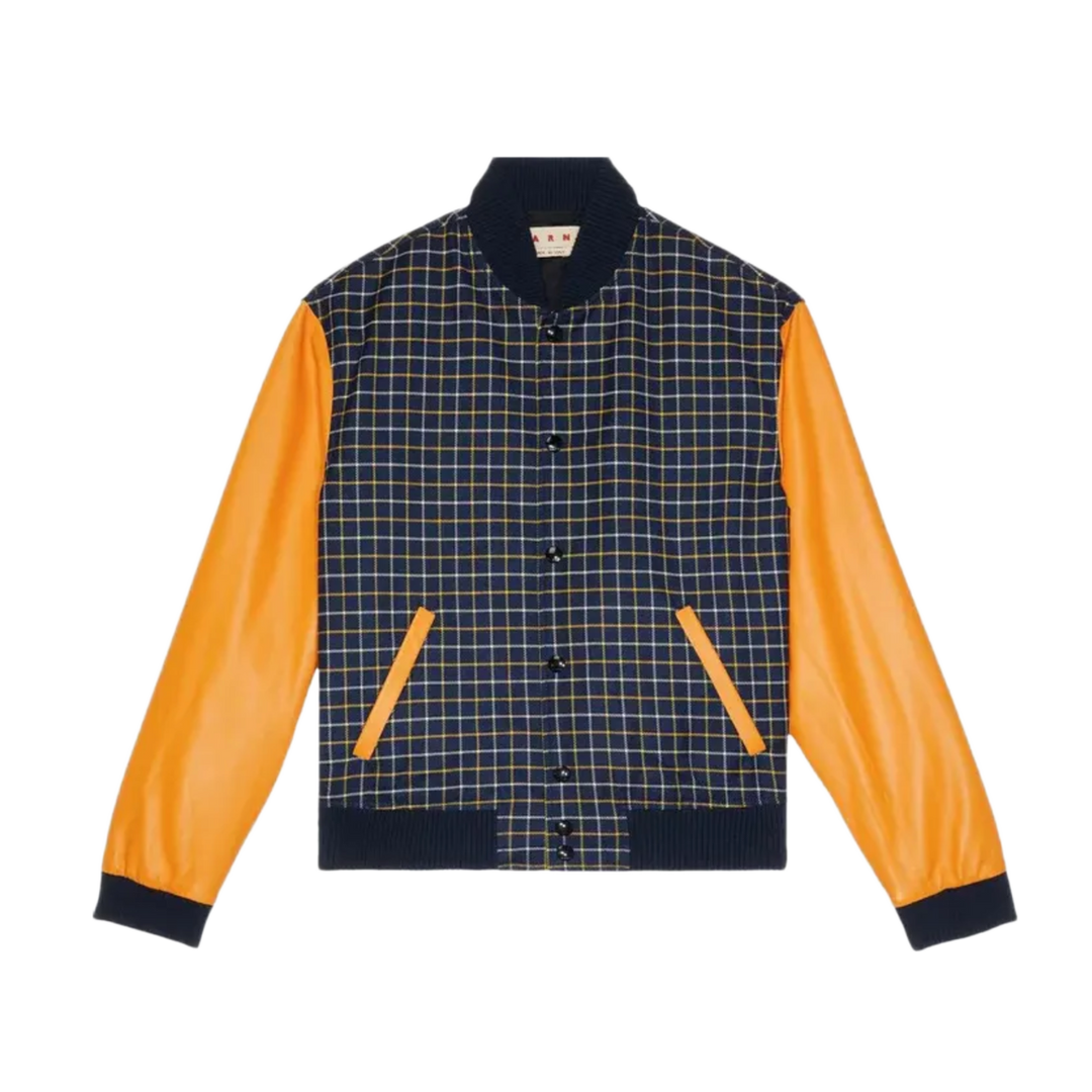 MARNI 'NAVY/ORANGE' CHECKERED VARSITY JACKET