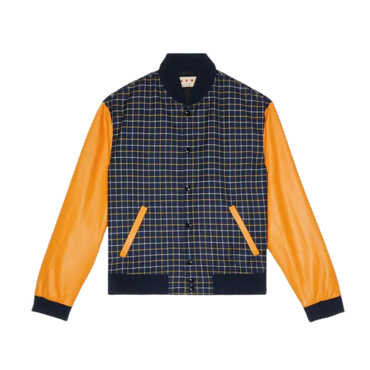 MARNI 'NAVY/ORANGE' CHECKERED VARSITY JACKET