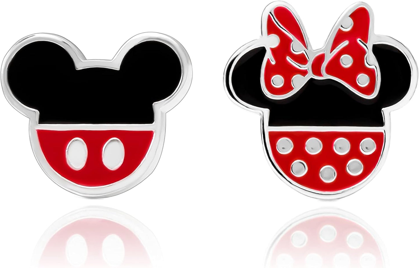 Disney Mickey and Minnie Mouse, Donald and Daisy Duck Mismatched Stud Earrings Silver Plated