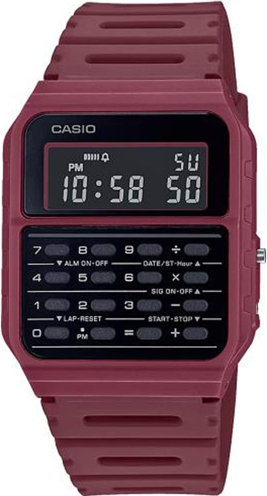 Casio Standard CA-53WF Calculator Watch with Calculator Function, Bordeaux (4B), Calculator function