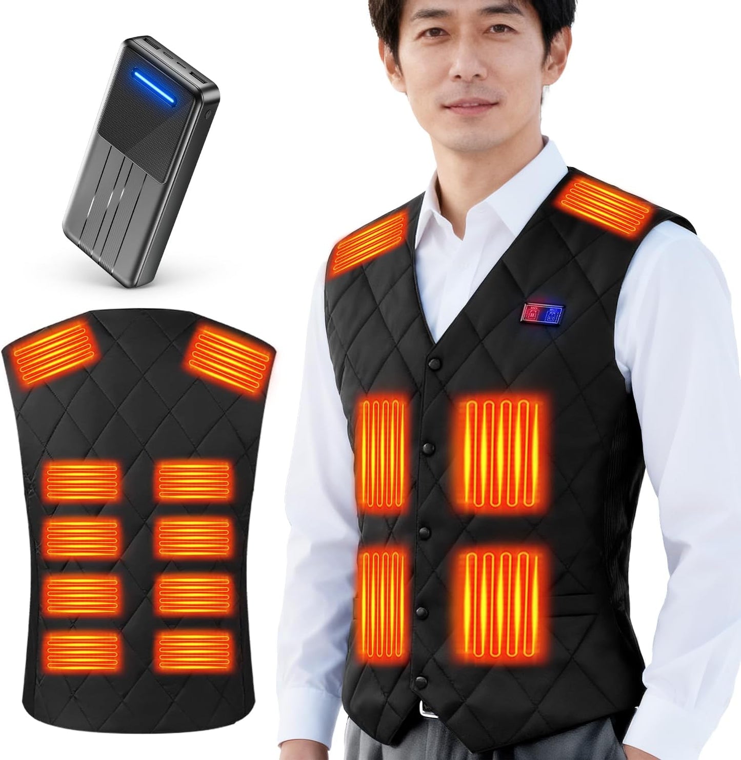 Czlyxo Electric Heating Vest, Heating Vest, 16 Heating Points, 40,800 mAh Battery Included, Japanese Fiber Heater, Heated Clothes, USB/DC Powered, Electric Heating Jacket, Front and Rear Independent