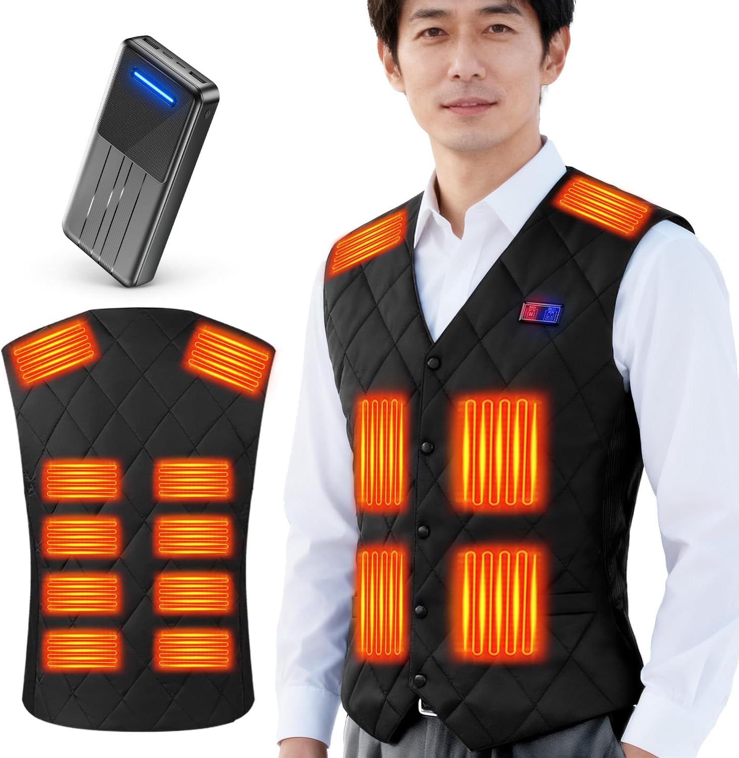 Czlyxo Electric Heating Vest, Heating Vest, 16 Heating Points, 40,800 mAh Battery Included, Japanese Fiber Heater, Heated Clothes, USB/DC Powered, Electric Heating Jacket, Front and Rear Independent