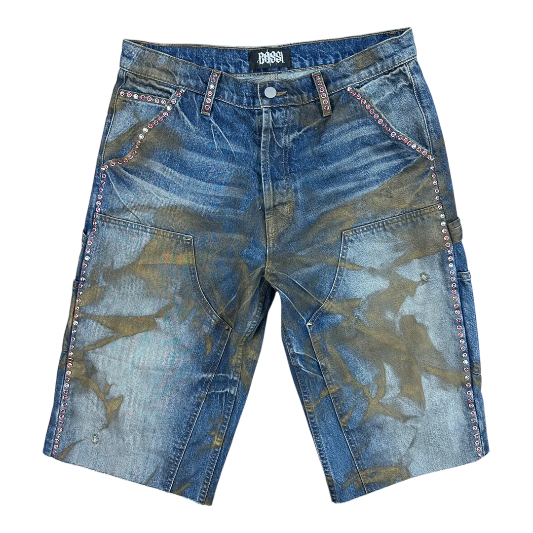 BOSSI 'BROWN FADE' STUDDED DENIM SHORTS