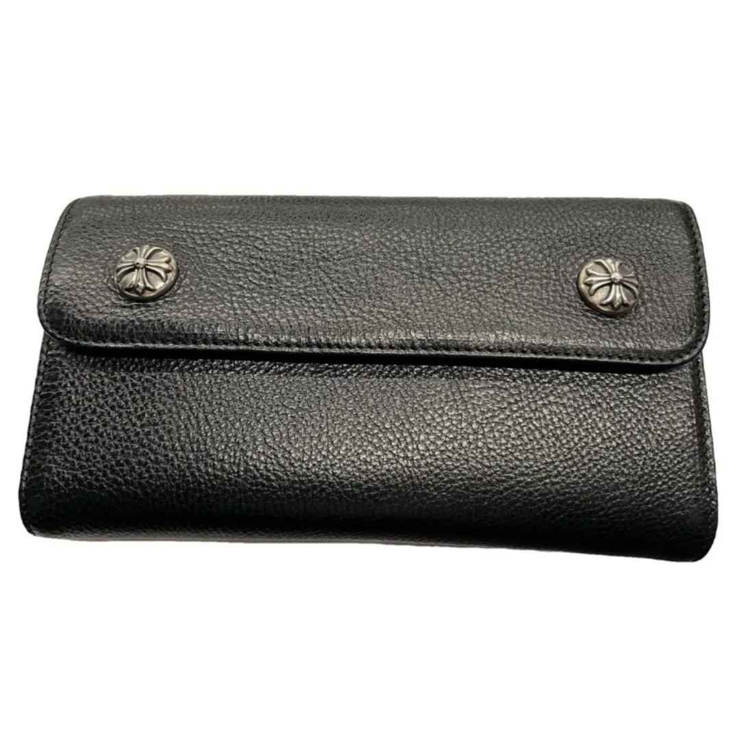 CHROME HEARTS 'BLACK' LEATHER WAVE WALLET LONG