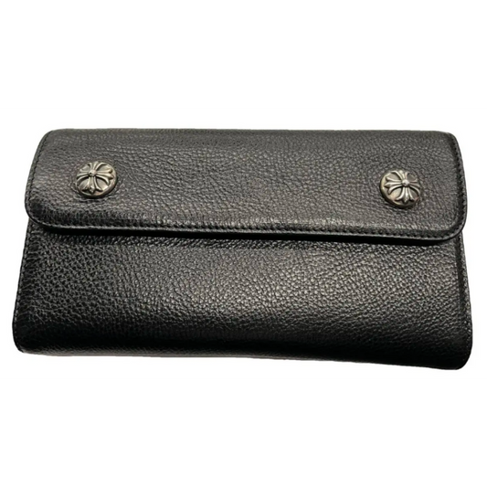 CHROME HEARTS 'BLACK' LEATHER WAVE WALLET LONG